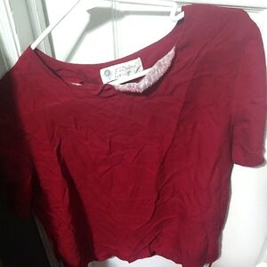 Red Crop Top with Rounded Neckline and Short Sleeves